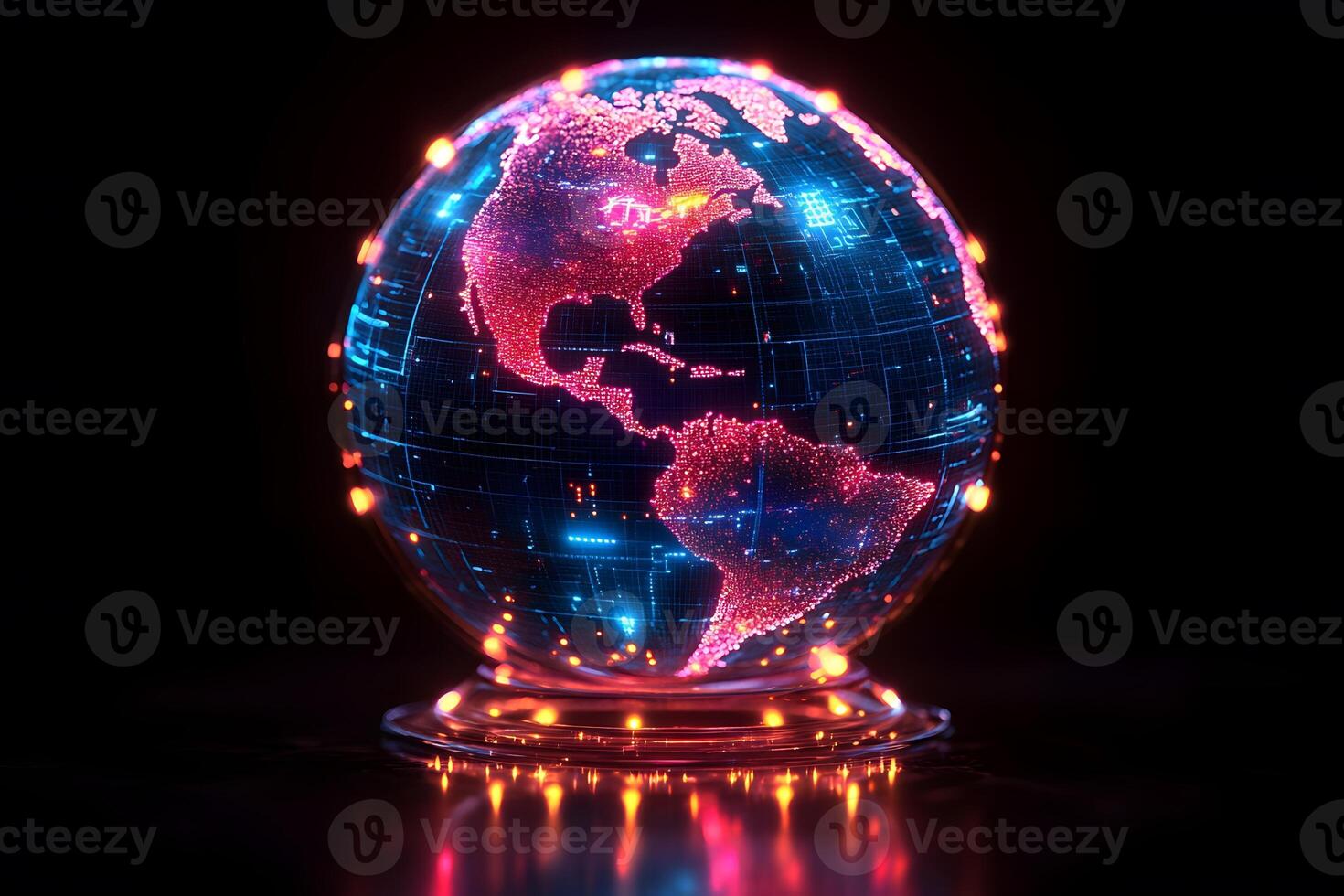 Futuristic Digital Globe with Neon Lights for Technology and Innovation Design photo