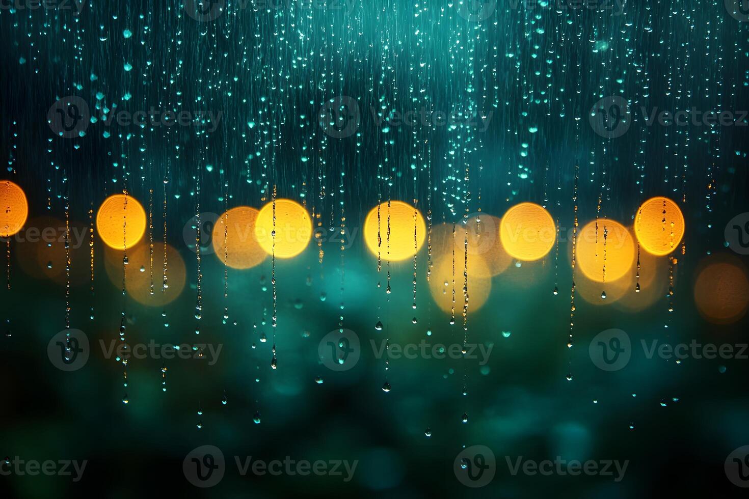 Mesmerizing Raindrops with Blurred City Lights for Dreamy Atmosphere Design photo