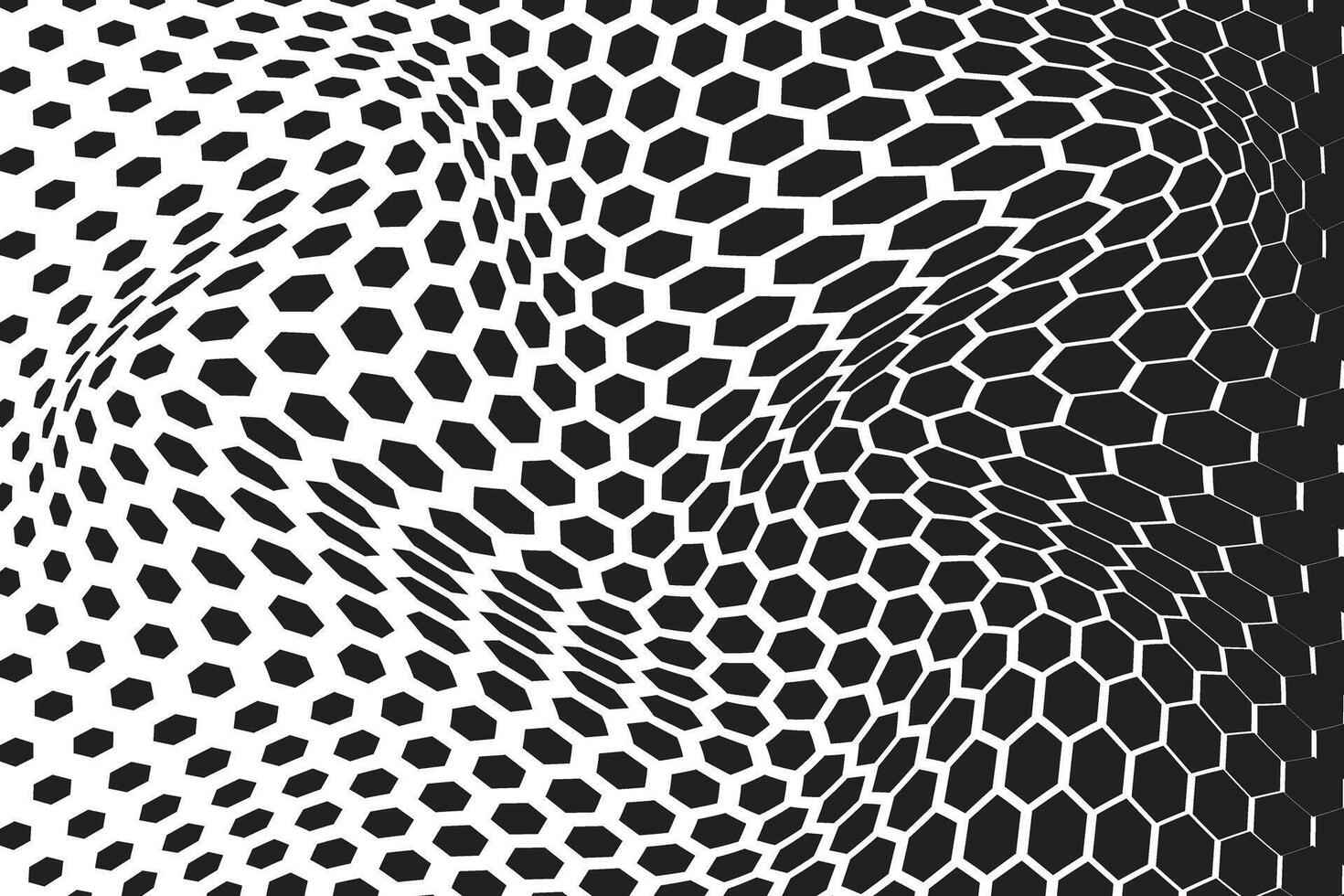 black color simple abstract polygon hexagon halftone blend wavy distort pattern abstract hexagon pattern vector