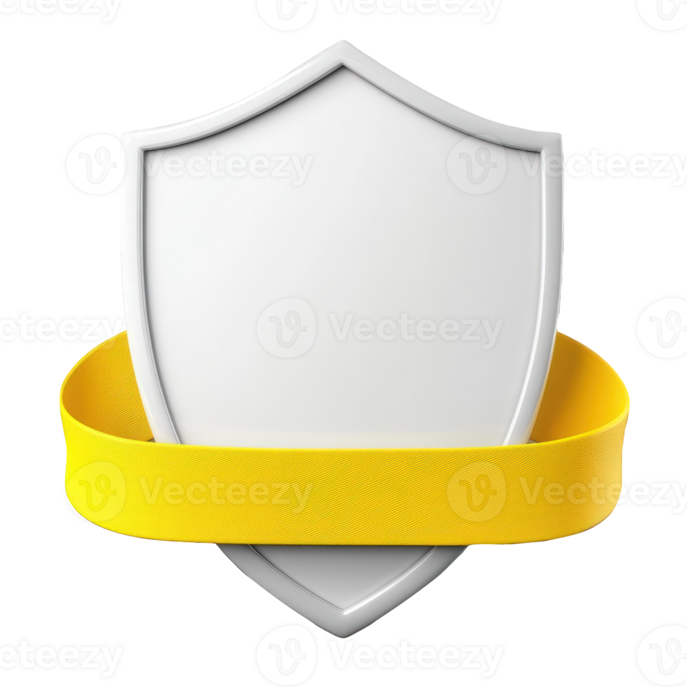 3d icon White shield wrapped with yellow ribbon, digital providing blank space against isolated on a transparent background png