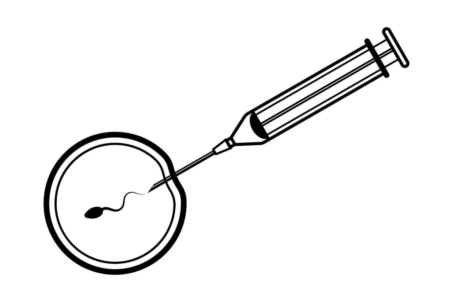 Outline illustration symbolizing IVF with a syringe and egg outline icon illustration vector