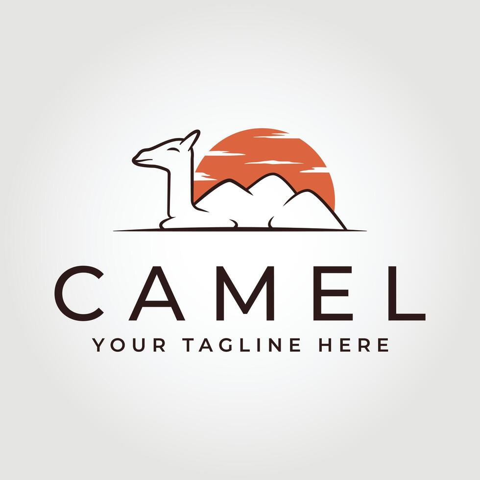 Camel on desert with sun logo design vector