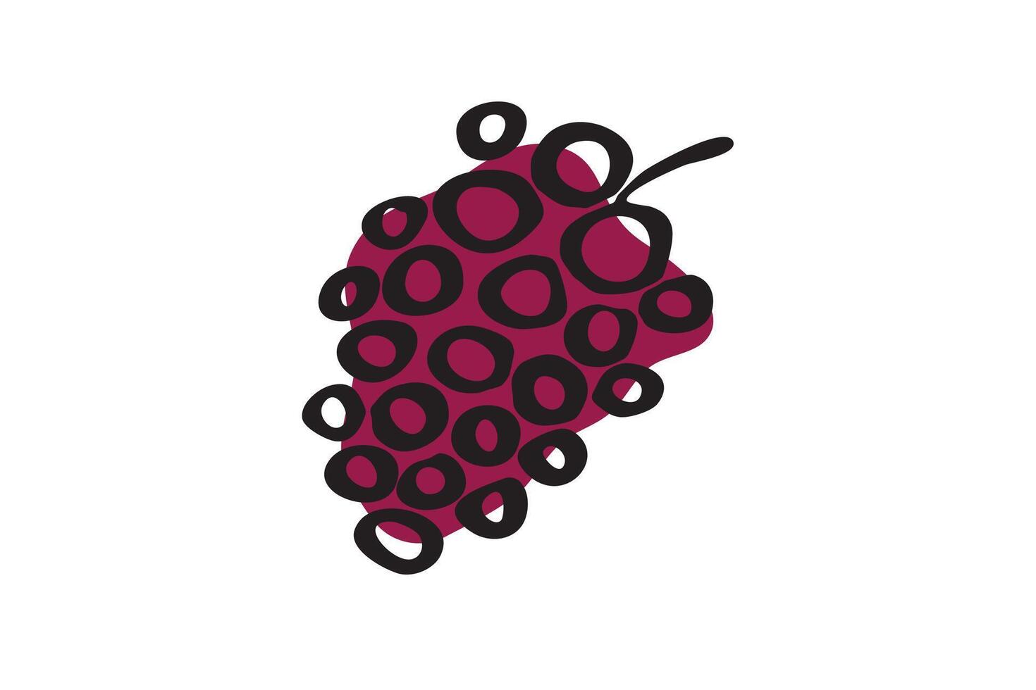 Hand-drawn grapes picture. Bunch of purple grapes with stem. illustration in black and burgundy isolated on white background vector