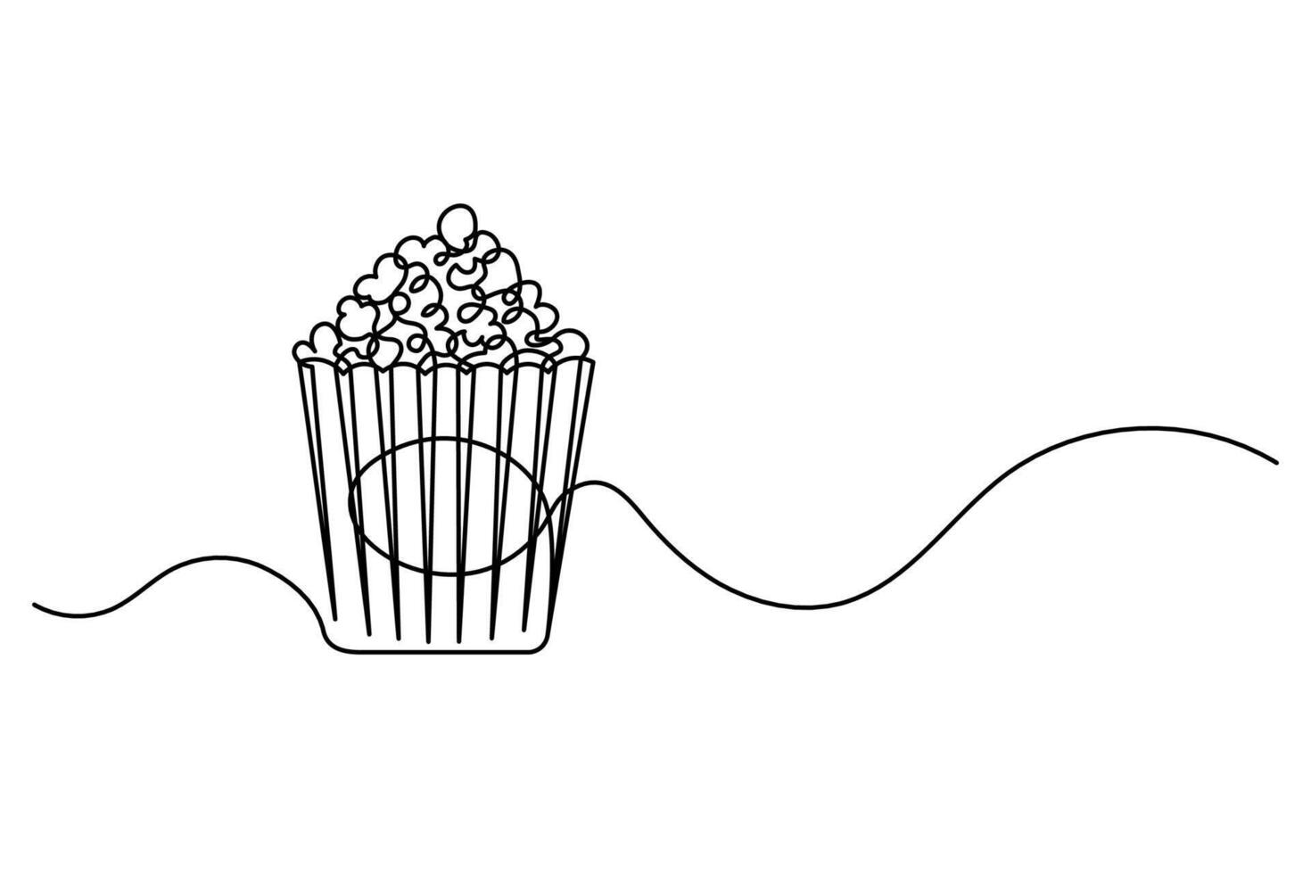 Continuous one line drawing of a crunchy popcorn snack vector