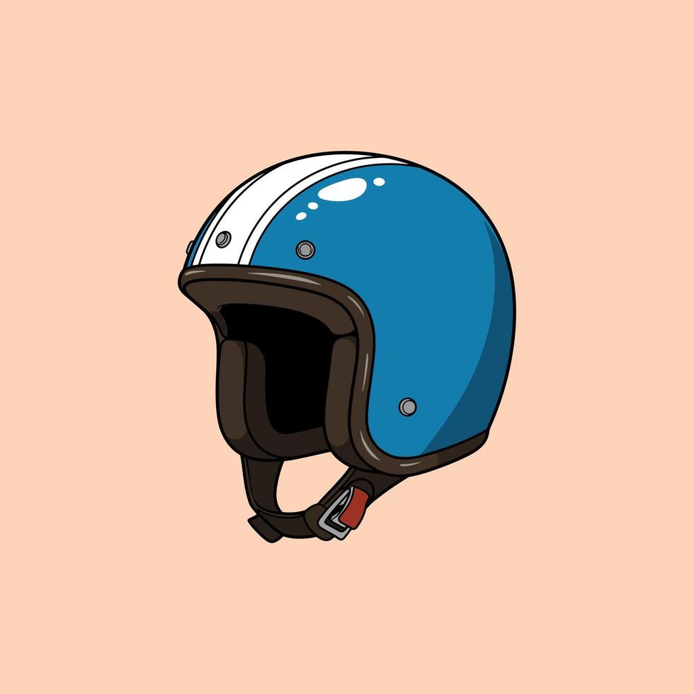 A vibrant blue helmet with a retro design, showcasing classic style and a touch of vintage charm. The off-white stripe adds a cool detail. vector