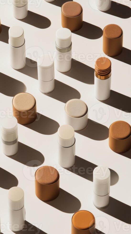A row of makeup products with different colors and shapes photo