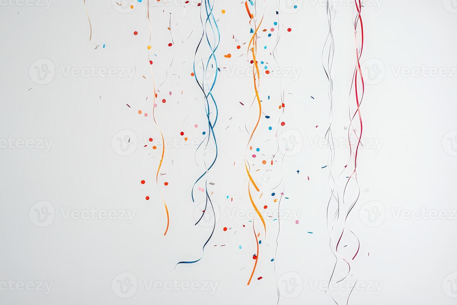 Colorful Streamers and Confetti Falling Against a White Background photo