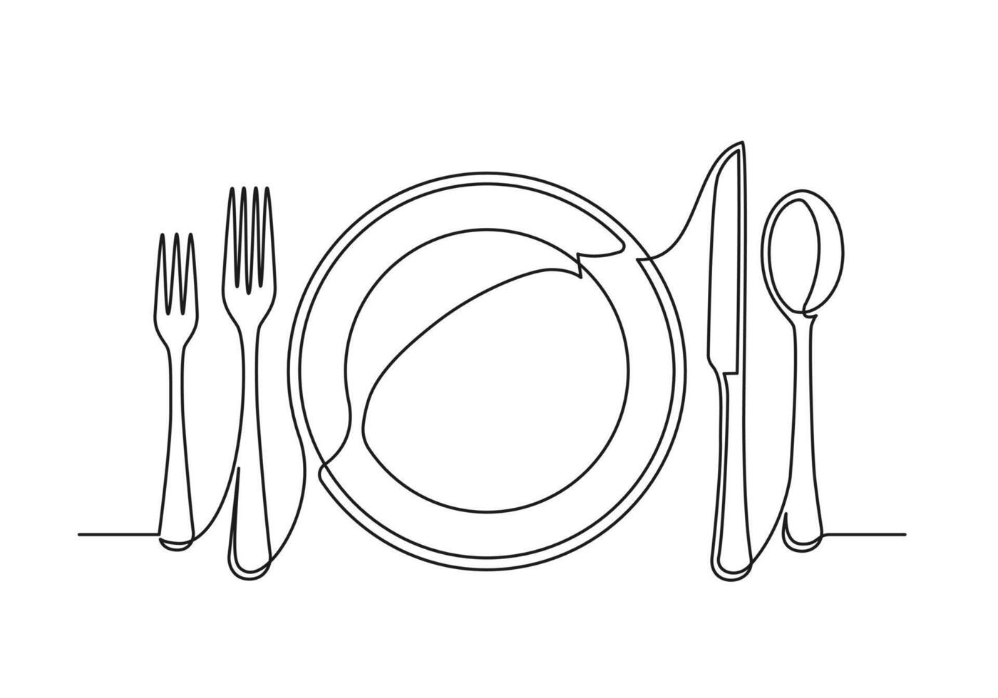 Continuous one line drawing of a cutlery vector