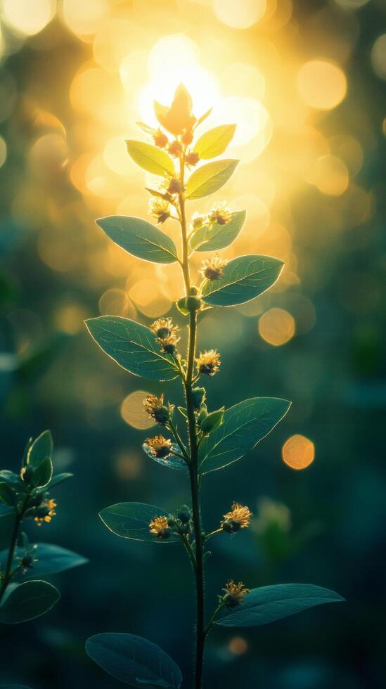 Golden hour plant, nature, backlight, bokeh, peaceful scene, for websites, posters photo