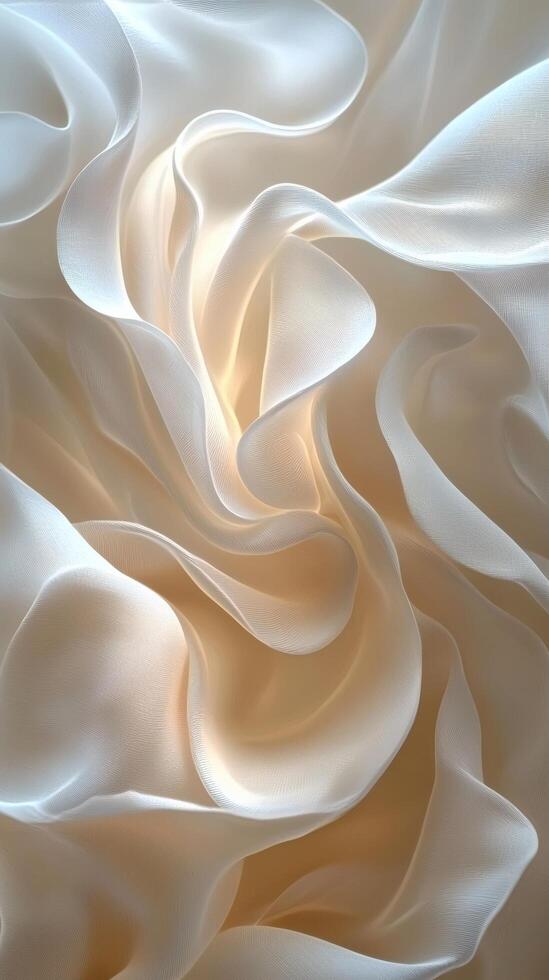 Creamy silk fabric folds, soft light, abstract texture, wedding dress detail, background blur photo