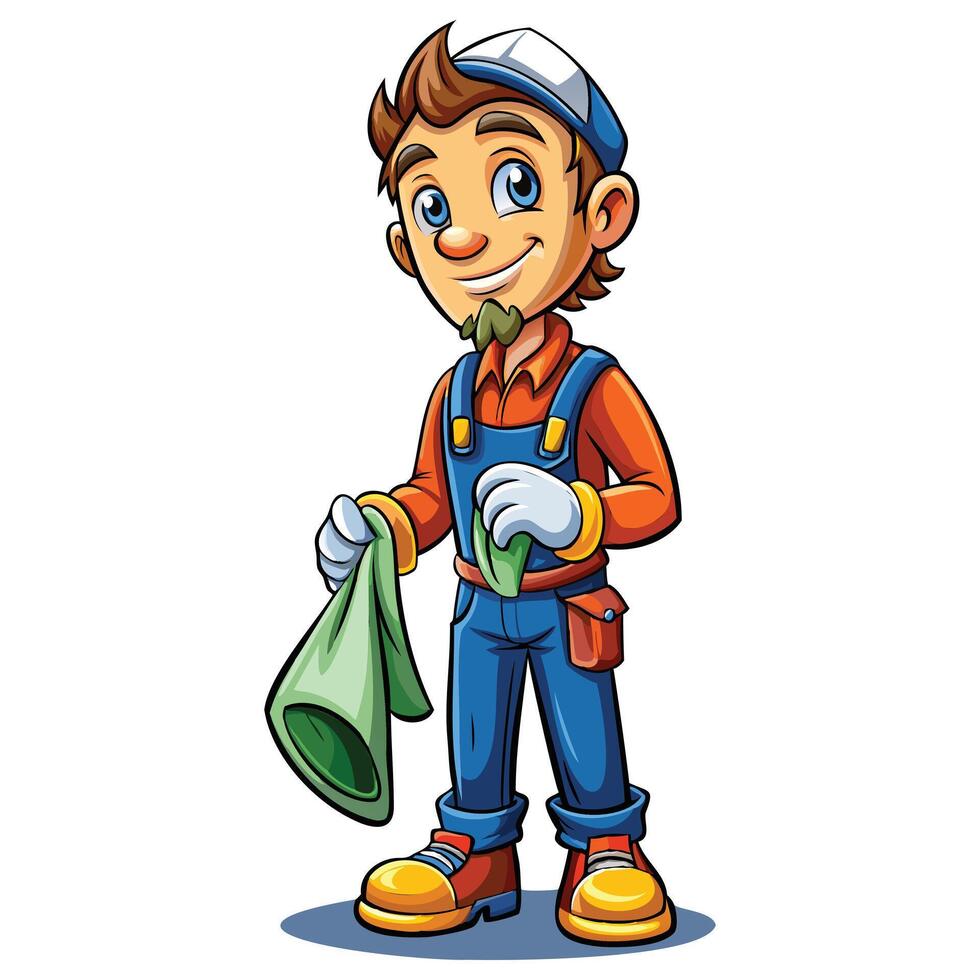 Male Cleaning Service Worker Cartoon Illustration - Housekeeping Concept vector