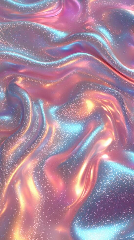 Iridescent fabric texture, flowing waves, pastel colors, abstract background, design element photo