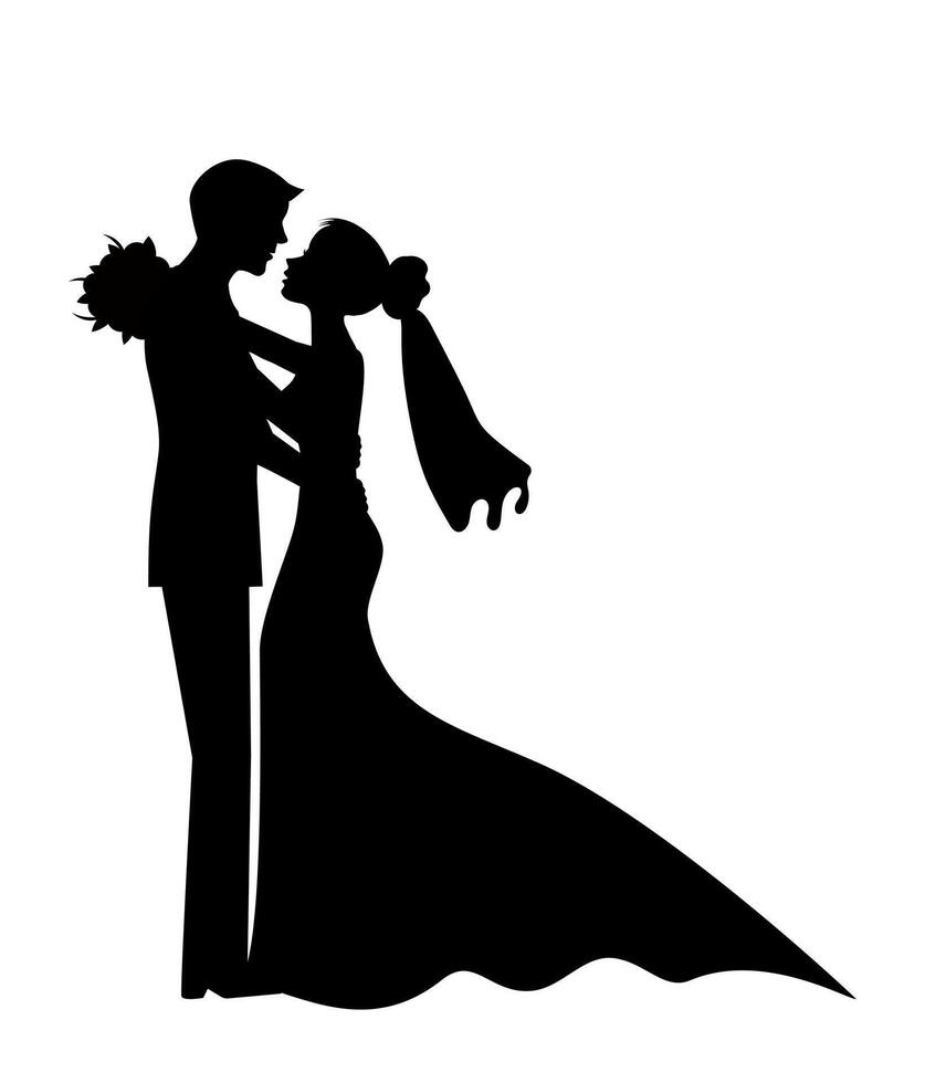 Symbol wedding silhouettes of bride and groom on white background. icon for card, web banner etc. vector