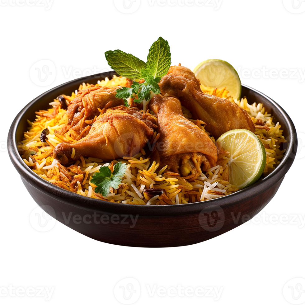Chicken biryani on a transparent background png