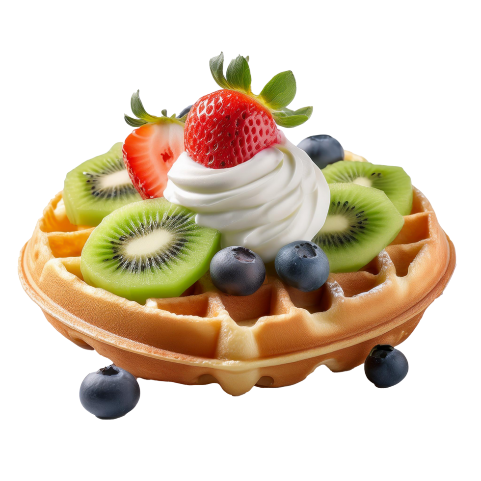waffle with Strawberry Kiwi cream on top transparent background png