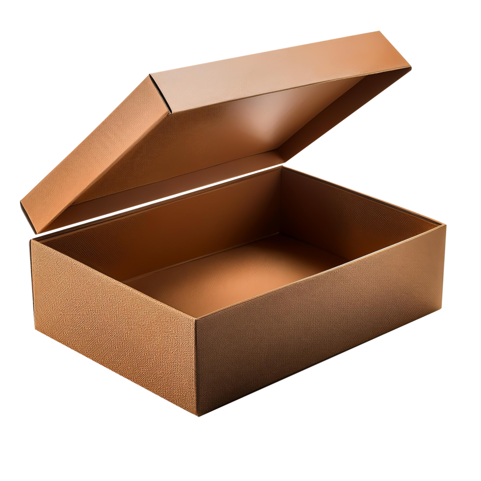 An open brown box with a lid on it png