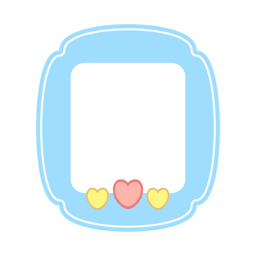 Simple Blue Decorative Frame with Pink and Yellow Hearts png