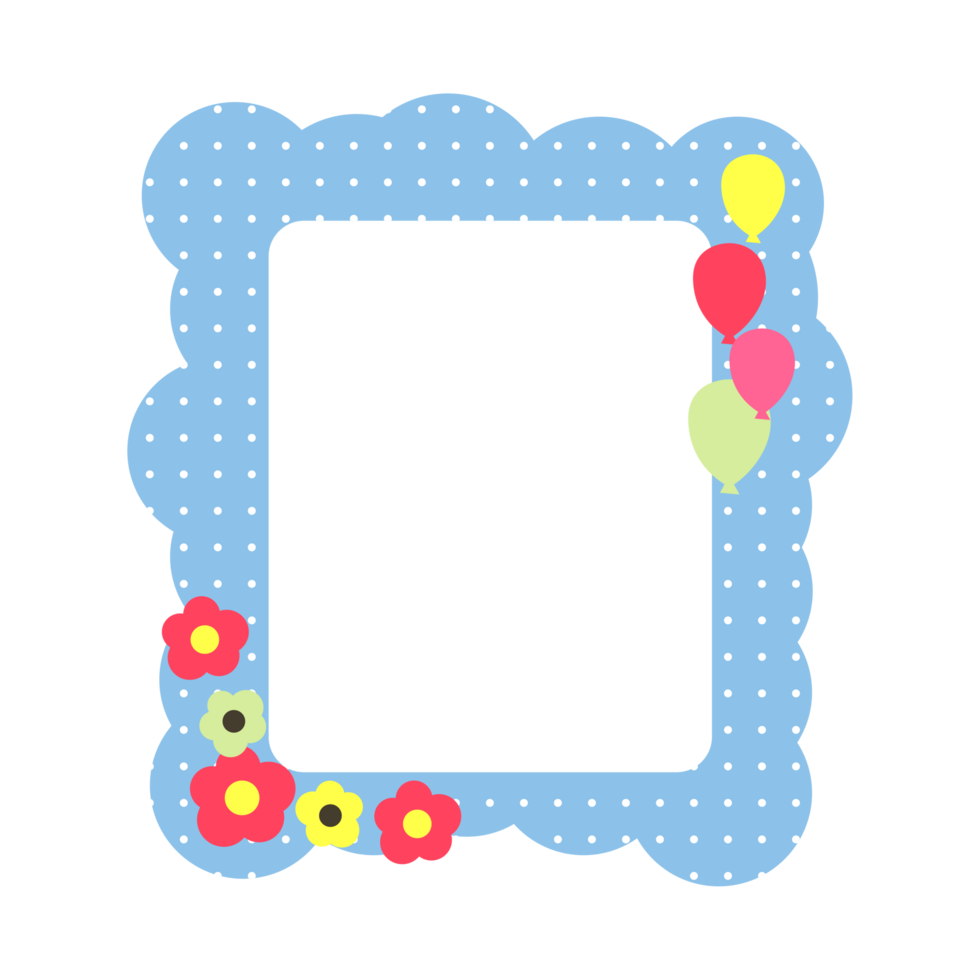 Cute Pastel Floral Frame with Balloon and Polka Dots png