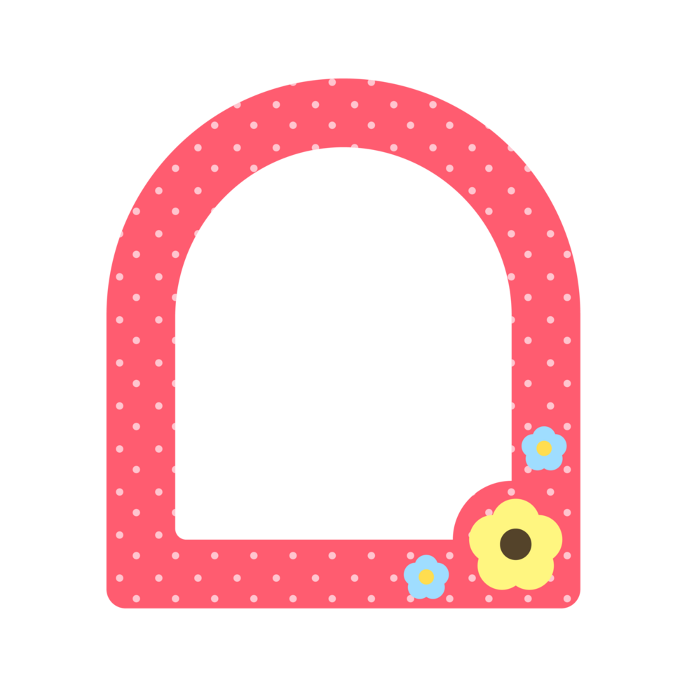 Cute Pink Frame with Colorful Flowers and Dotted Design png