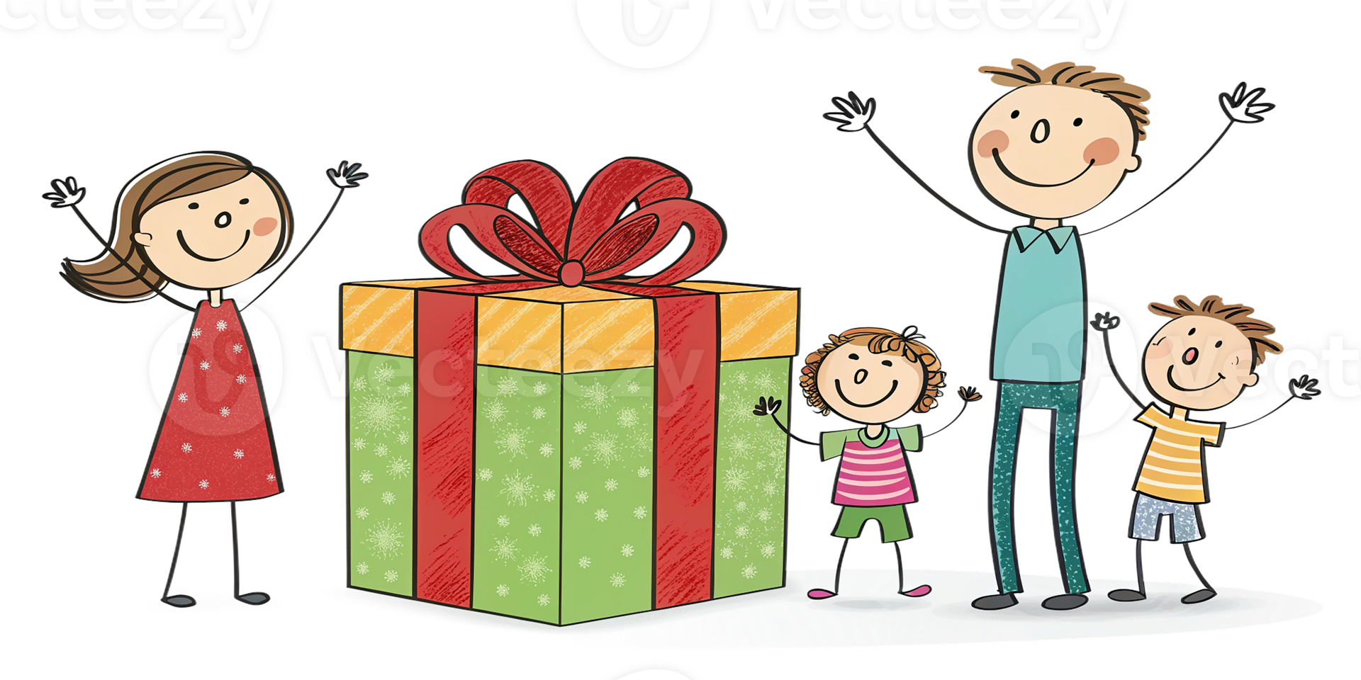 Stick figure happy family Illustration in line doodle style png