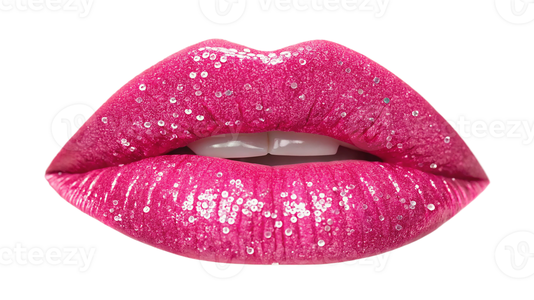 Closeup kiss mark vibrant glittery pink lip png