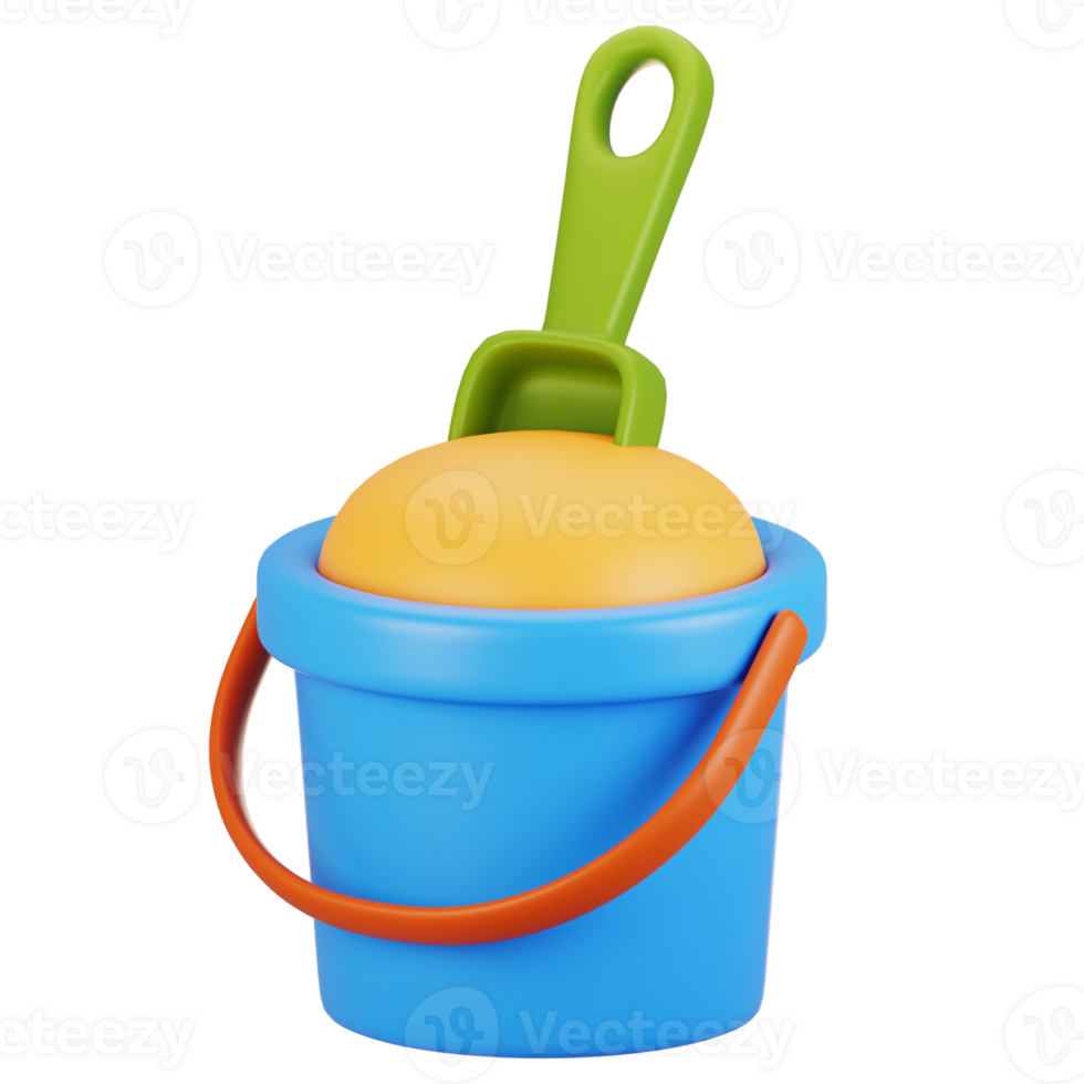 3d rendering summer season icon concept. 3d render sand bucket icon png