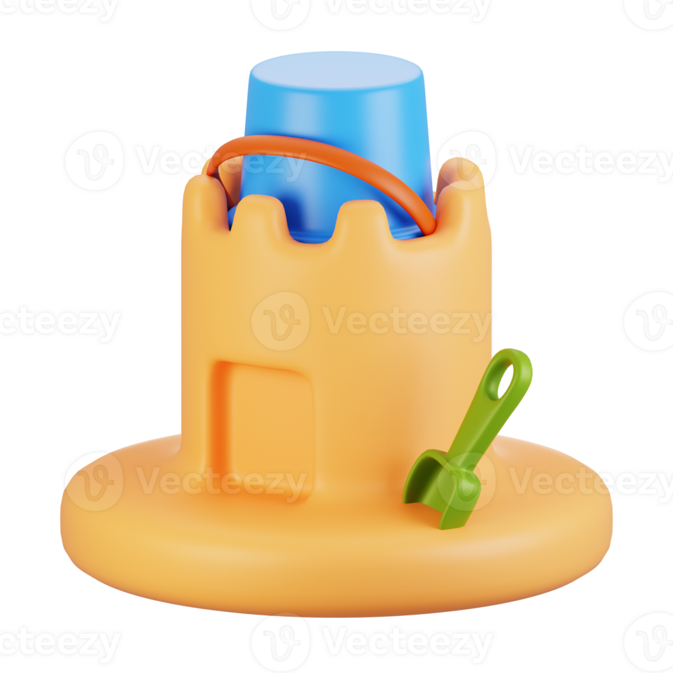 3d rendering summer season icon concept. 3d render sand castle icon png
