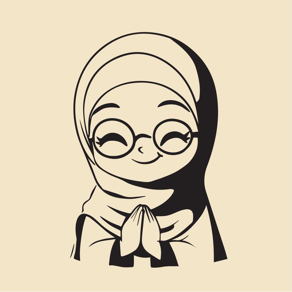 Cute Cartoon Character in Hijab with Glasses vector