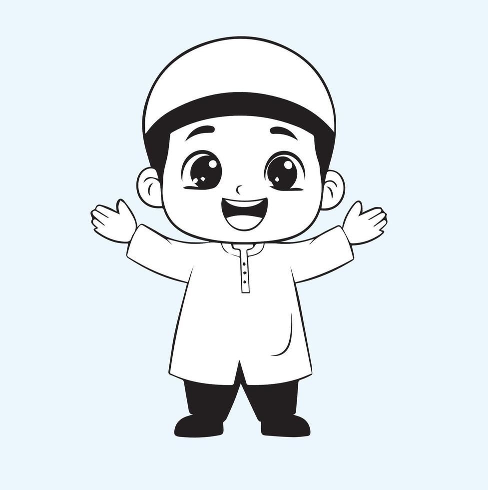 cartoon illustration of a happy Muslim boy perfect for children's books greeting cards or websites. vector