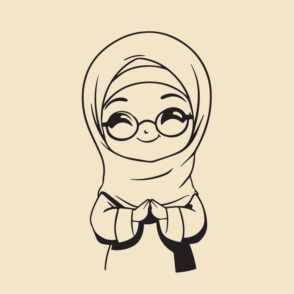 Cute Hand-Drawn Character in Hijab vector