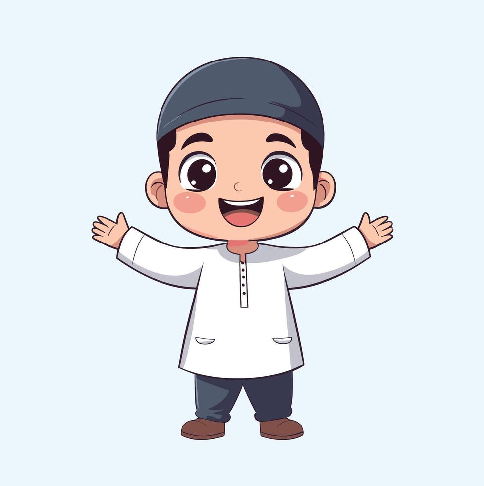 illustration of a happy Muslim boy perfect for children's books greeting cards or websites. vector