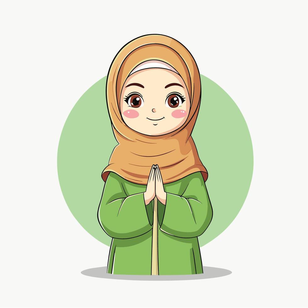 Illustration of a Girl in Hijab with Prayer Gesture vector