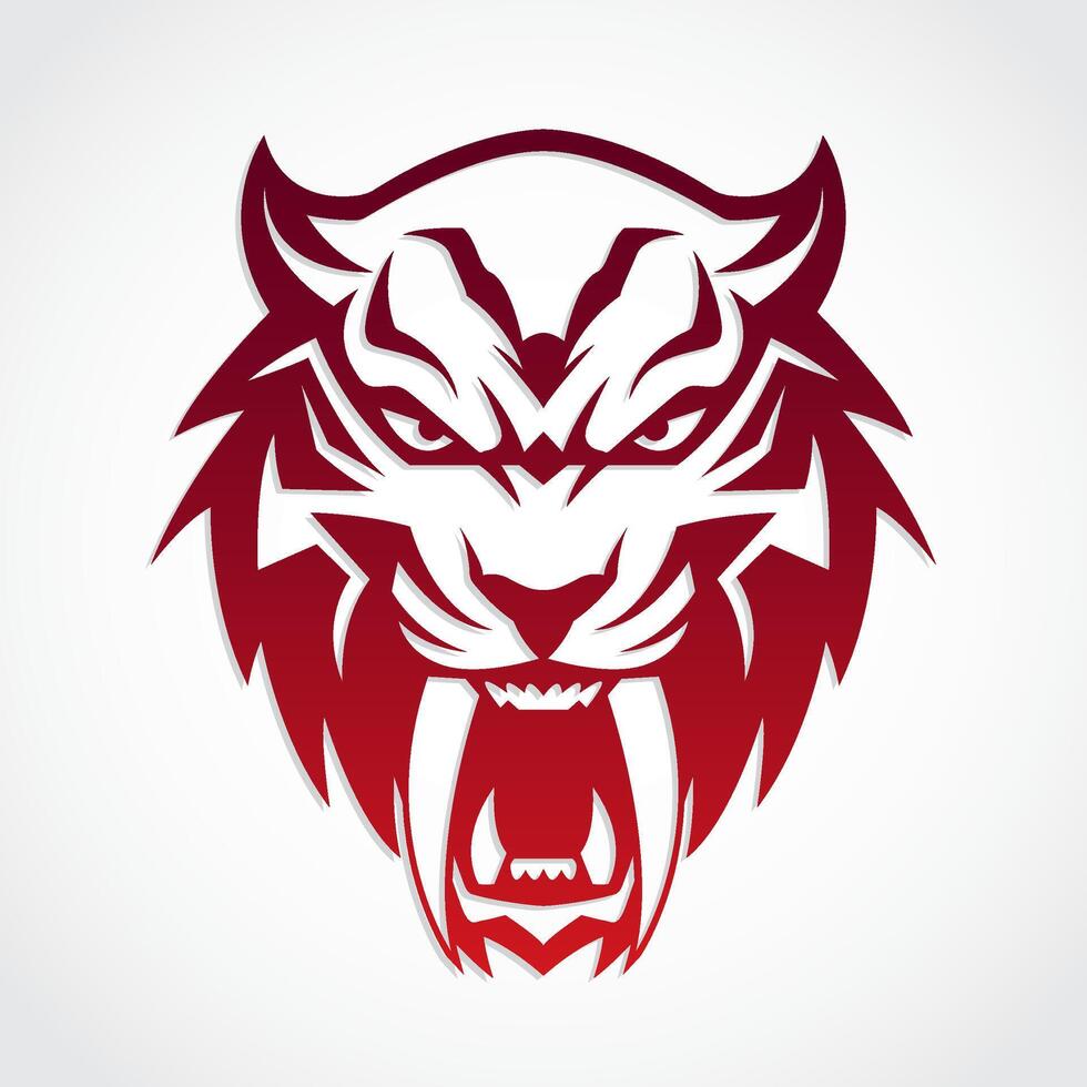 saber tooth tiger beast head color logo vector