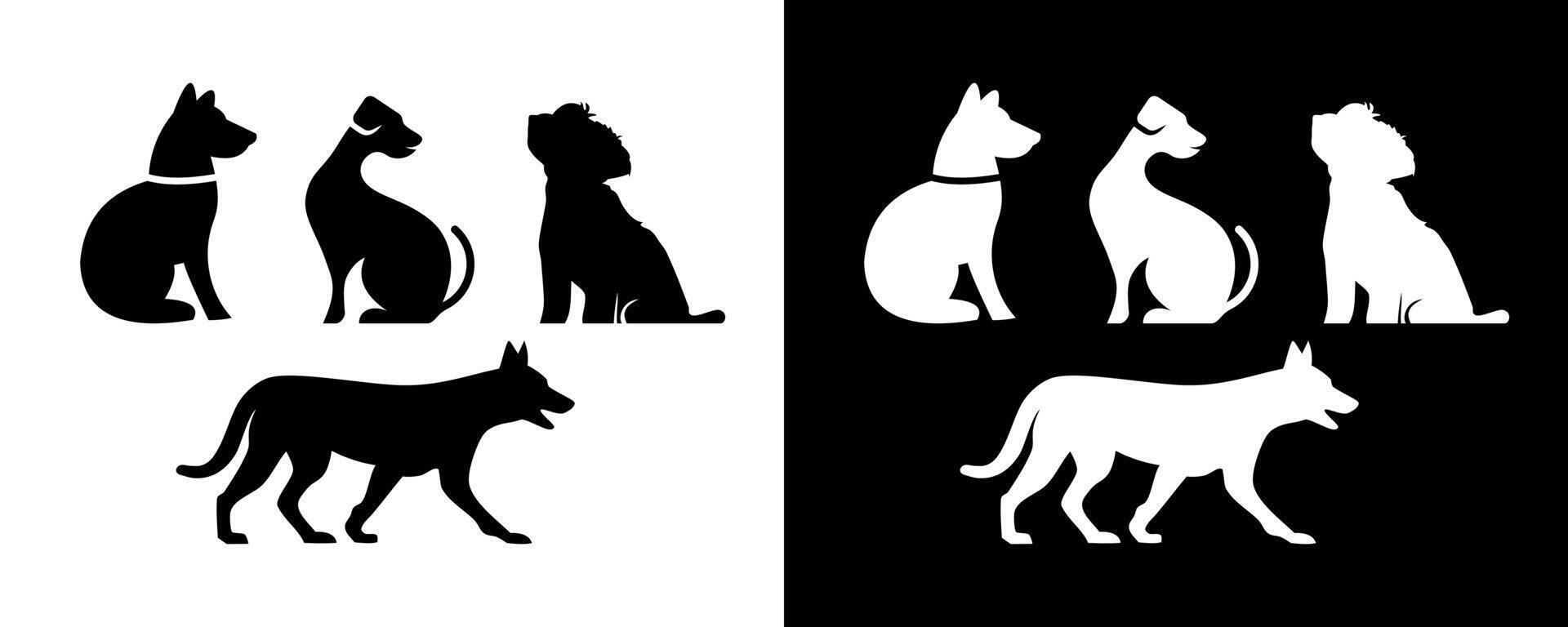 Set of Dogs pet silhouette side black icon background animal . vector
