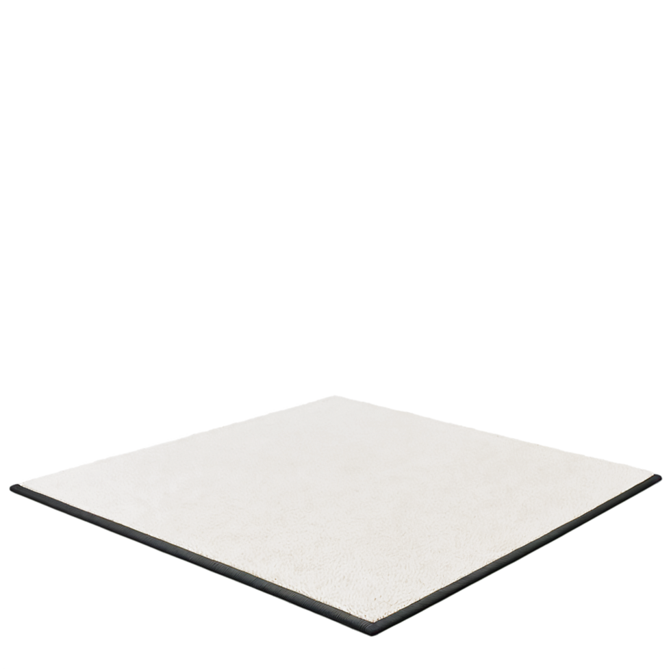 Square white tile, ceramic floor panel, minimalist design, black trim edge, isometric view, clean surface, 3D rendering, simple geometry, light beige color, architectural element, png