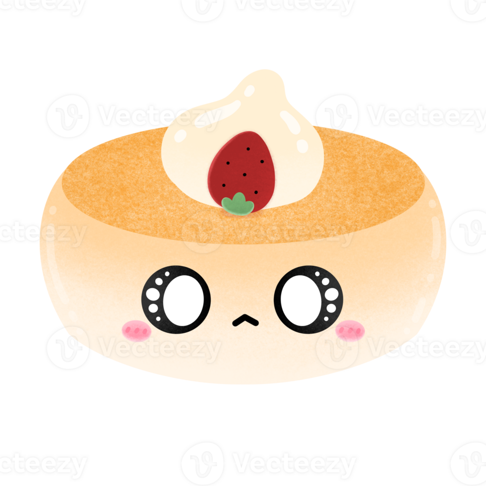 Cute Pancake With Topping Whipped Cream And Strawberry Cartoon png