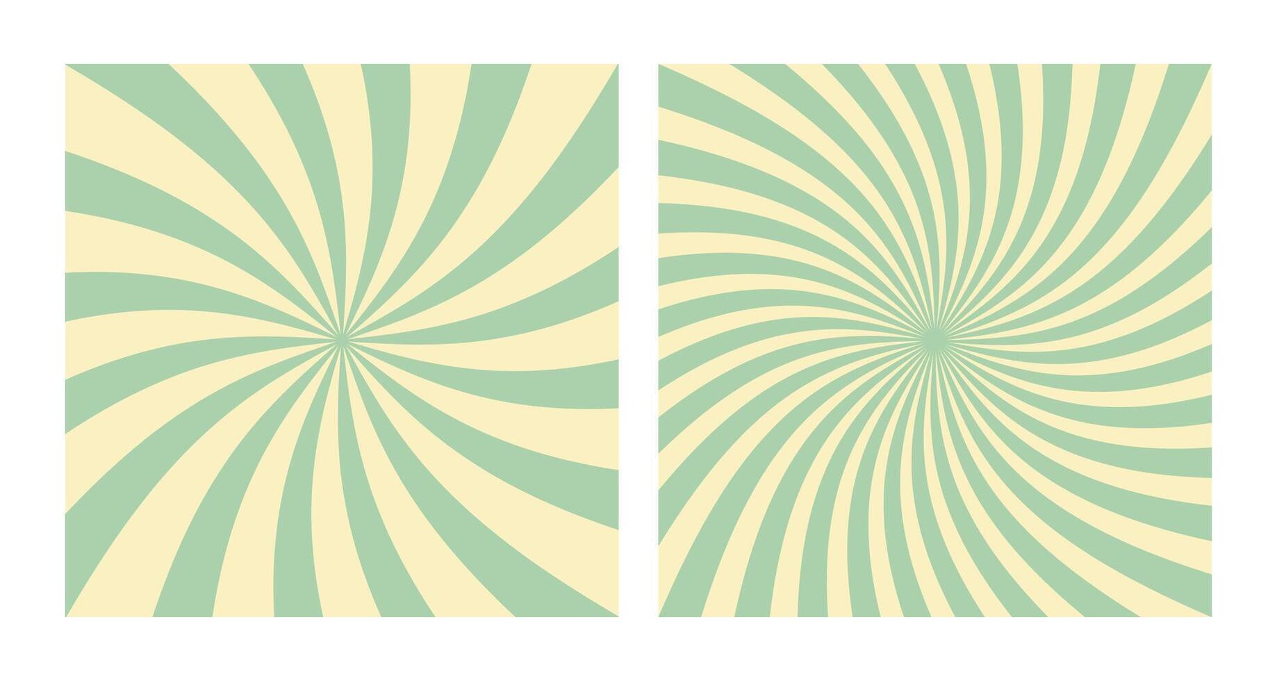 Set of Abstract Green Spiral Sun Bursts on Yelow Background, 2 Square Posters vector