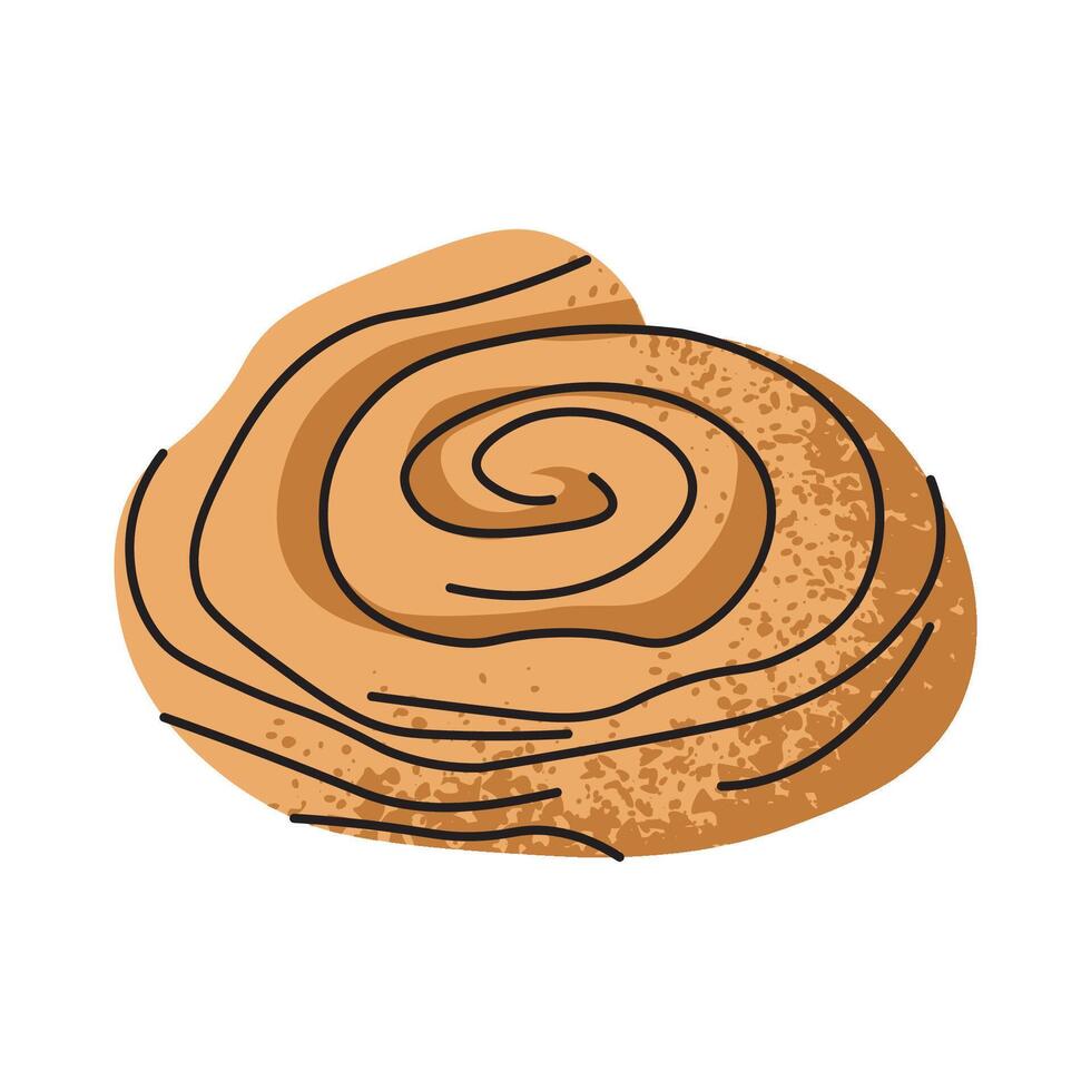 Cinnamon roll with sugar, icon. Cartoon swirl bun. tasty bakery food, yeast french dough, sweet nutrition crusty snack, lunch or breakfast dessert. Flat illustration vector