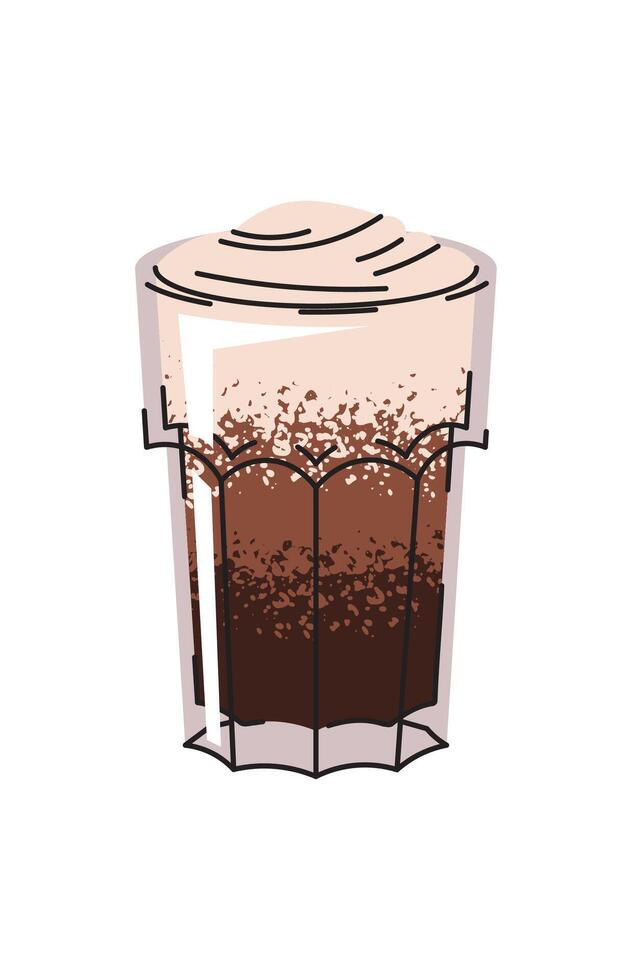 Coffee beverage with milk foam in a glass. Espresso, americano cup, cappuccino and latte in glasses. Flat cartoon illustration isolated vector