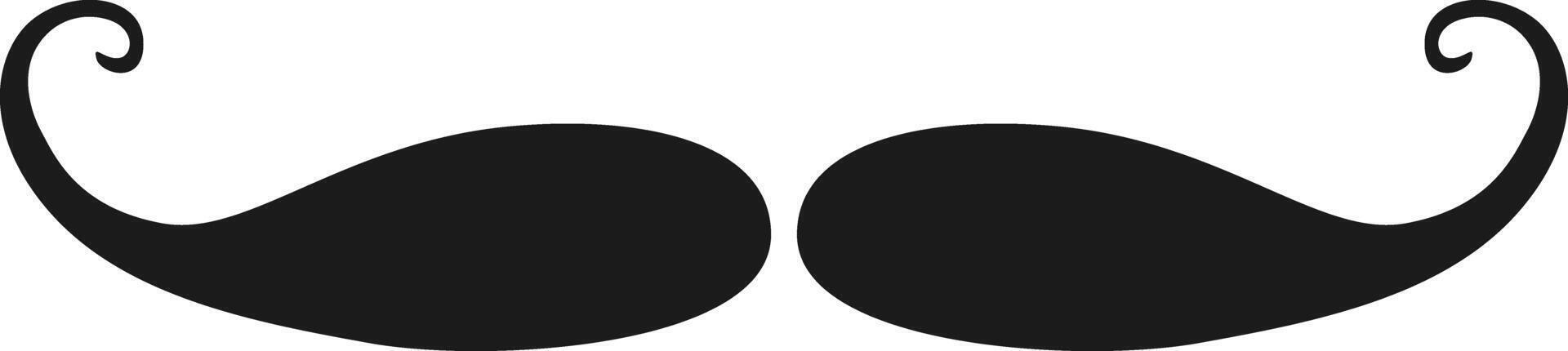 Minimalist illustration of a black, curled mustache with a whimsical design, ideal for humor or April Fools themes. vector