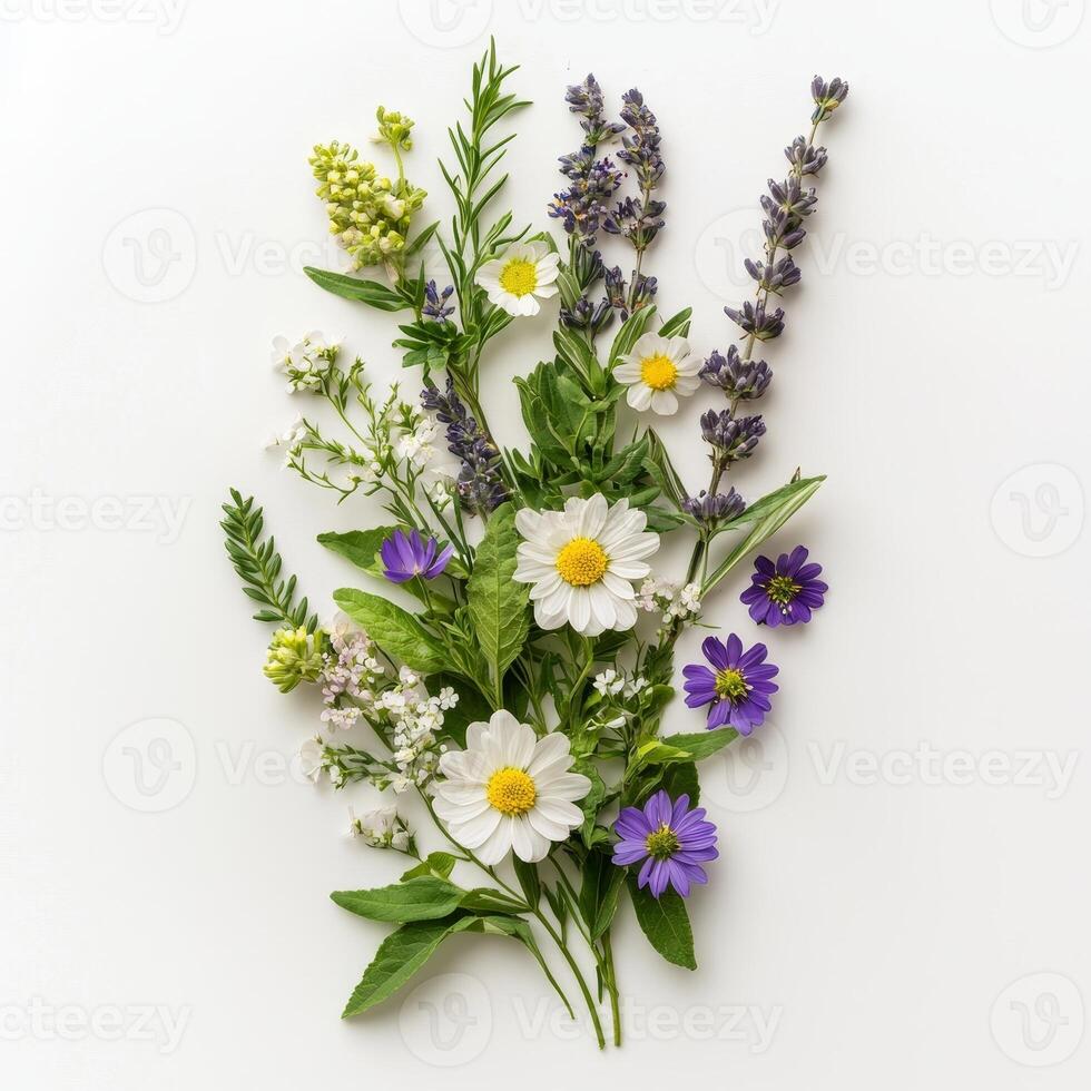 Meadow elegance concept. A colorful arrangement of various fresh flowers and greenery. photo