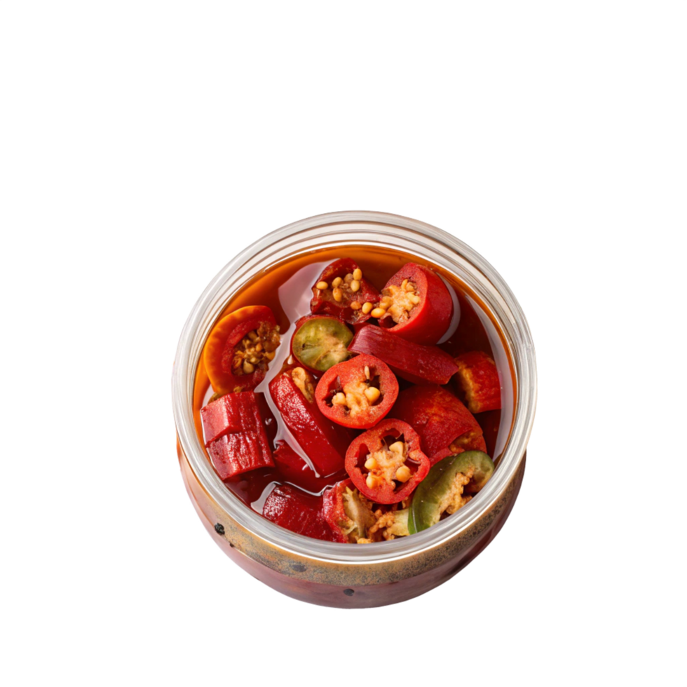 top view red chilli mix pickle is isolated on transparent background png