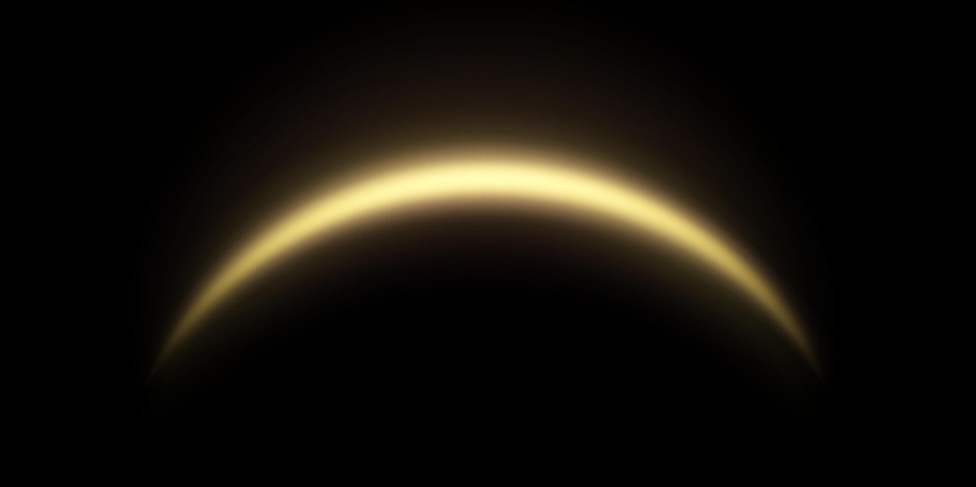 Gold magic arch with glowing particles, sunlight lens flare. Neon realistic energy flare arch. Abstract light effect vector