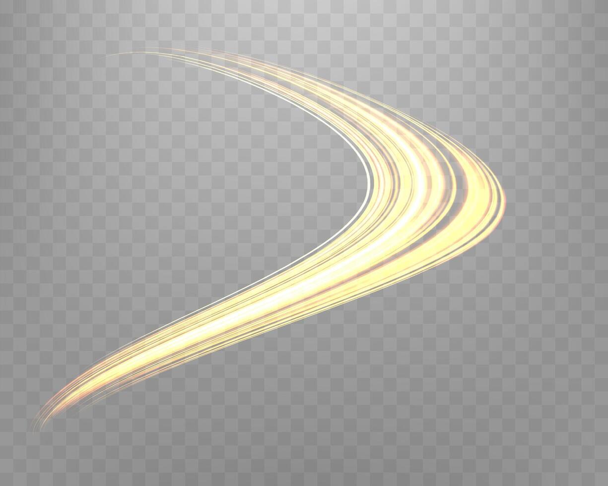 Glowing orange lines. Neon realistic energy speed abstract light effect vector