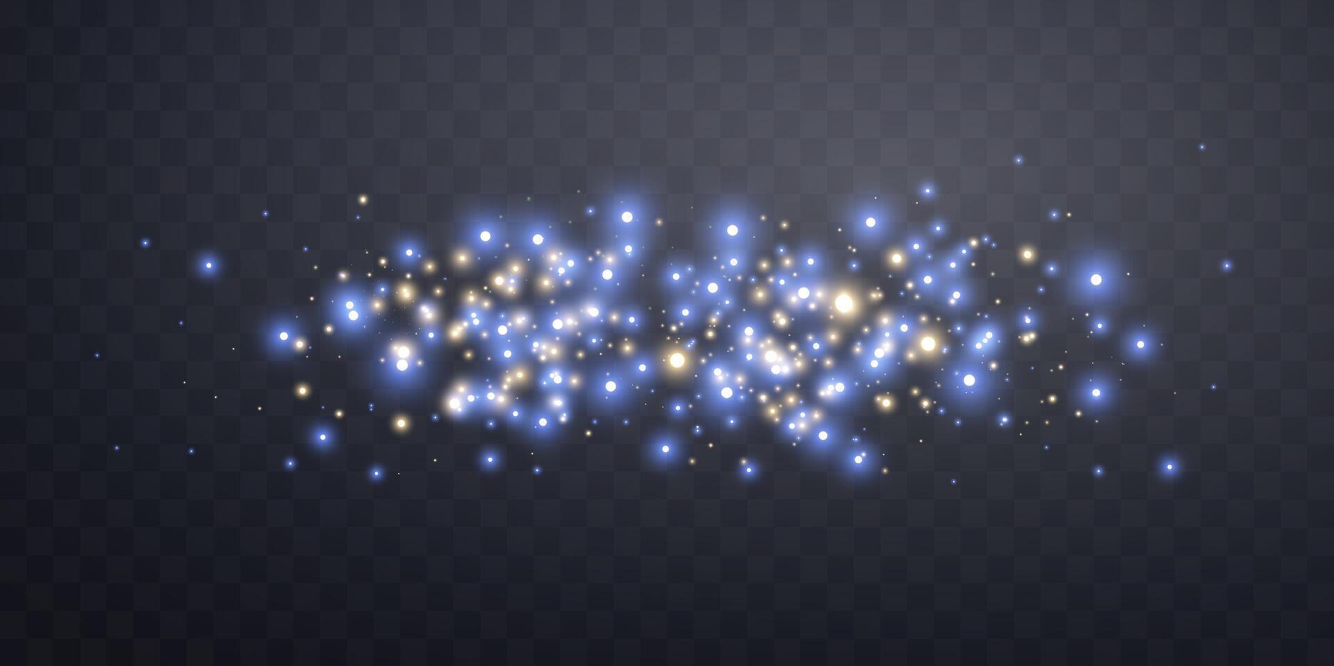 Blue and gold magic sparks and dust stars. Blue glow flare light effect light effect vector