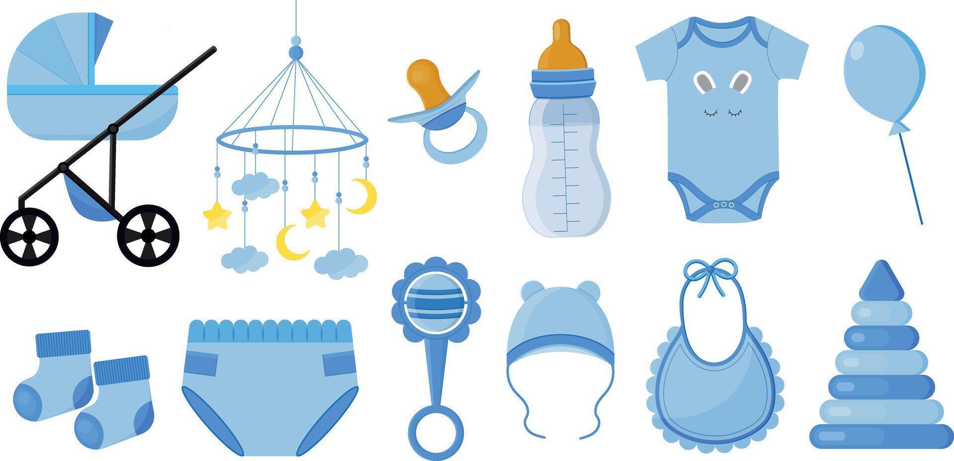 Set of isolated elements for a newborn baby boy. vector