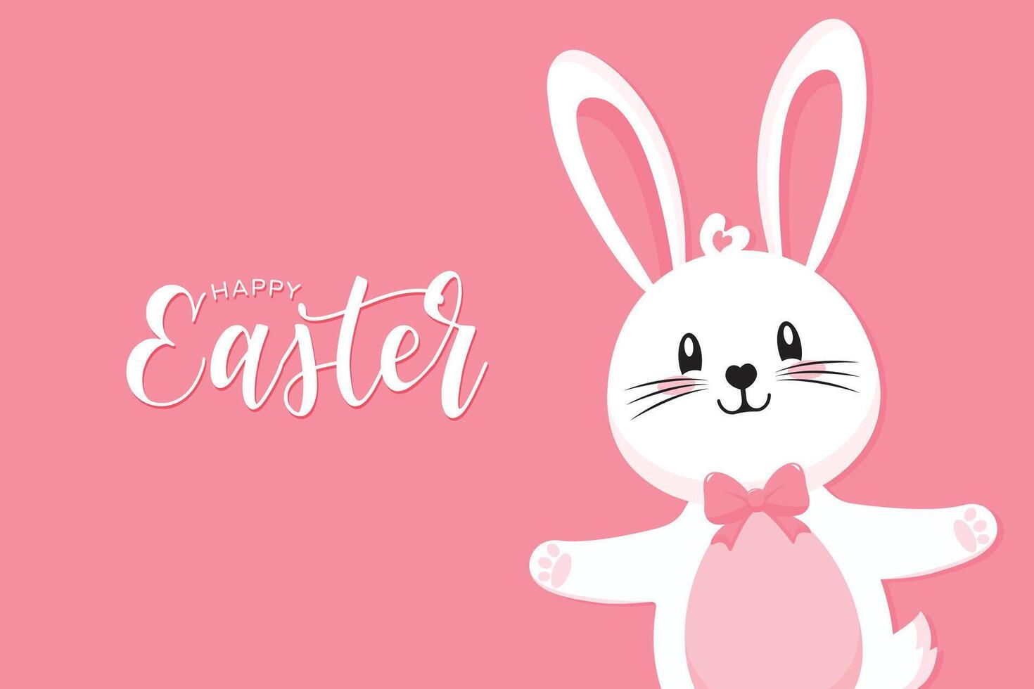 Happy Easter postcard in pink color with cute Easter Bunny flat illustration vector