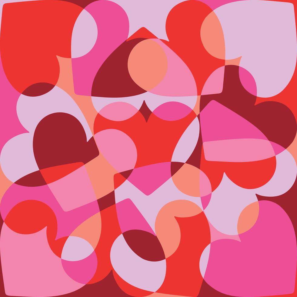 Abstract colorful heart collage with overlapping shapes in red, pink, and orange tones. Modern romantic background perfect for Valentine's Day or love-themed designs. vector