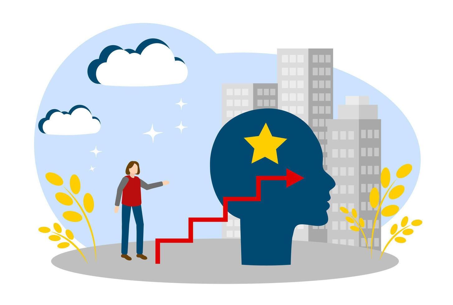 Career prospects. The concept of personal growth, mental health and psychological maturity. A star in the head vector