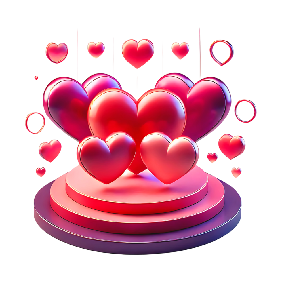 Vibrant 3D Heart Display on a Romantic Pedestal Perfect for Love Themes and Valentines Day Content png